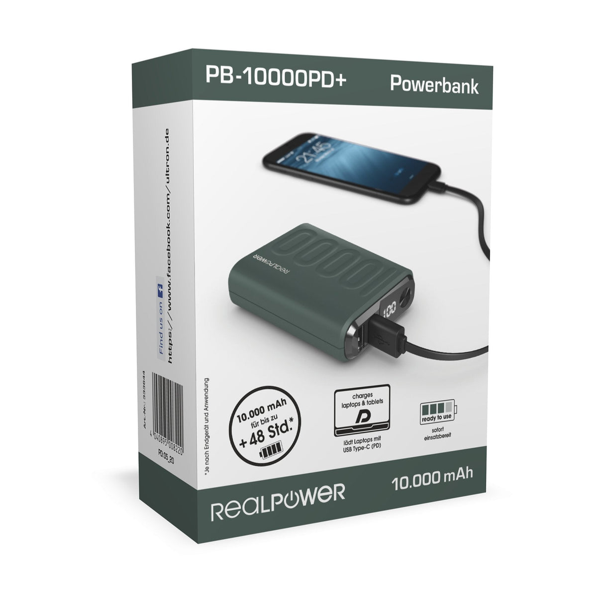Powerbank Realpower Pb-10000 Pd + Verde Medianoche