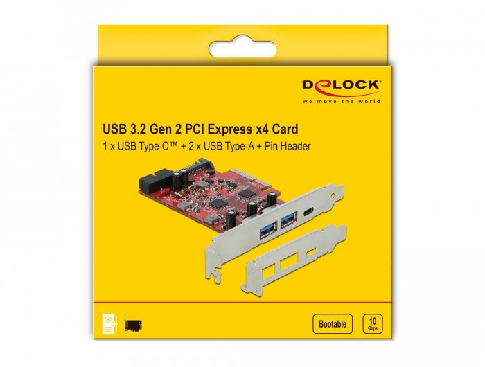 Delock Tarjeta Pci E X4 A 1x Usb Tipo-C 2x Usb-A 1x Interno Usb 3.2 10 Gbps