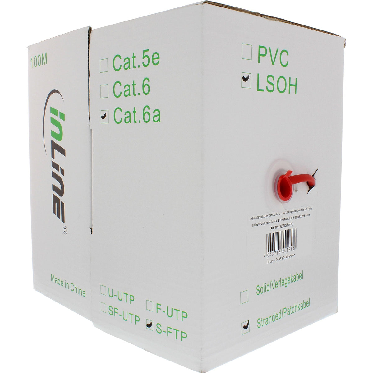 Cable De Red Inline S/Ftp Pimf Cat.6a Libre De Halógenos 500mhz Rojo 100m
