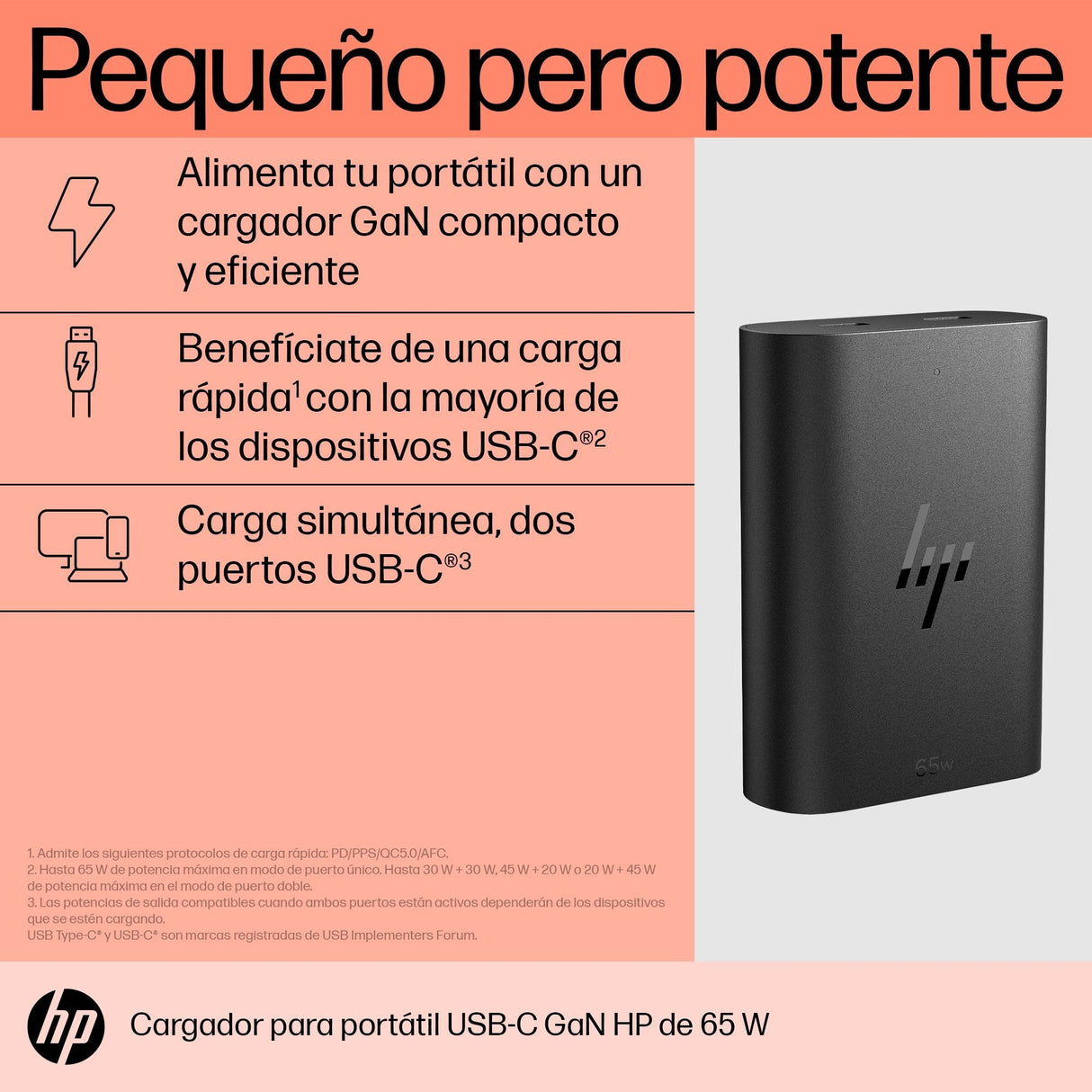 EAN 0196337694811 - HP 65W GaN USB-C Laptop Charger adaptador e inversor de corriente Interior Negro imagen 10