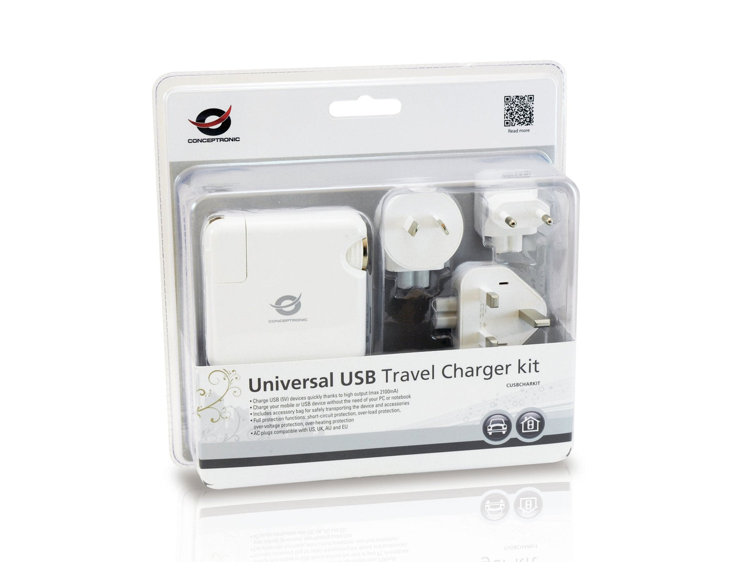Conceptronic Kit Cargador De Viaje Universal Incluye Cargador Usb A Coche Y Pared Usb 5v 2a