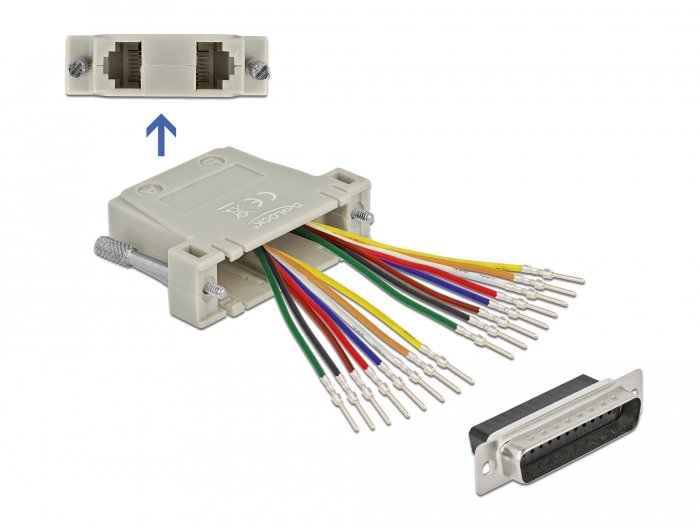 D-Sub 25 Pin Crimp Conector Macho A 2 X Rj45 Conector Hembra Con Kit De Montaje Beige