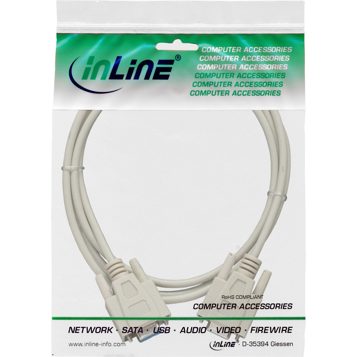 Inline Cable Serie Moldeado Db9 Hembra A Hembra 1:1 Gris 5m
