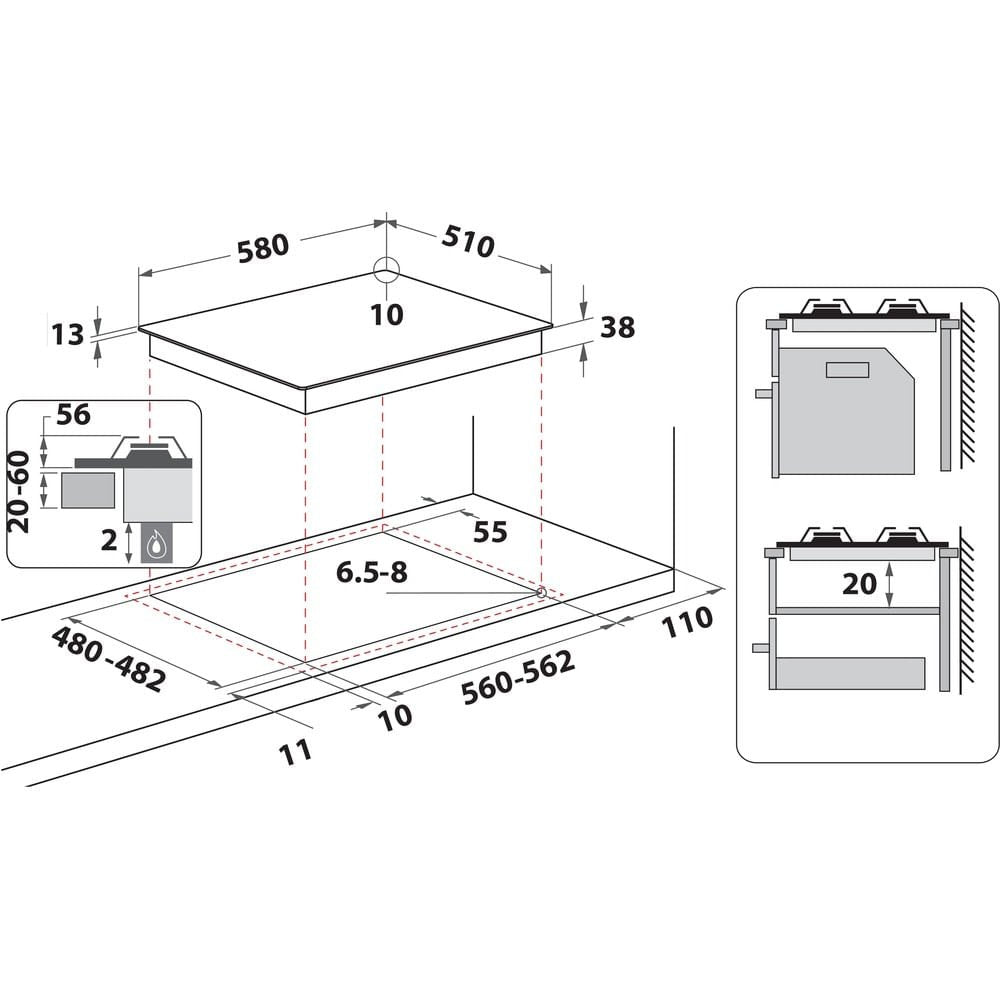 EAN 8003437625657 - Whirlpool TGML 660 NB Antracita Integrado 58 cm Encimera de gas 4 zona(s) imagen 5