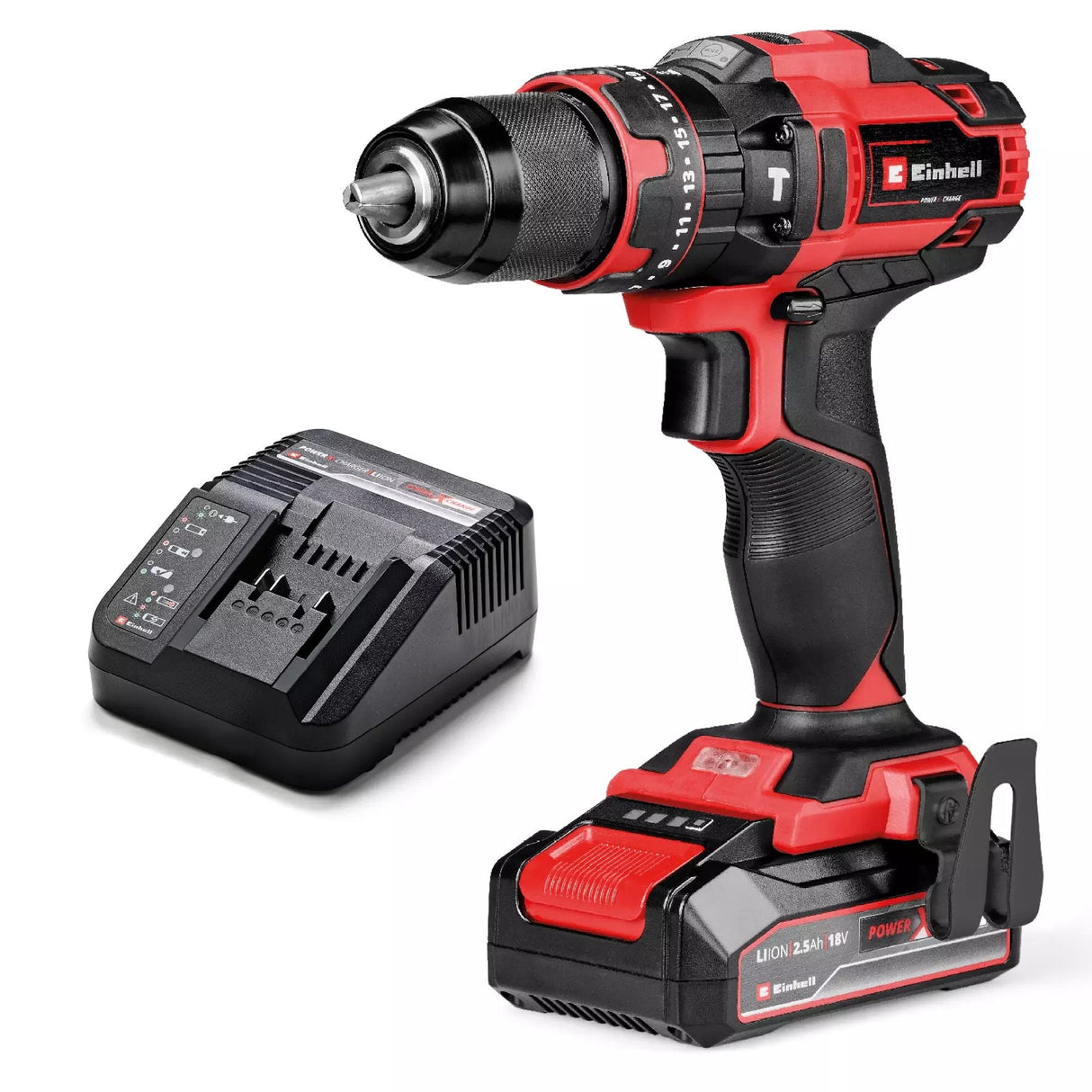 Taladro De Impacto Inalámbrico Einhell Power X-Change Te-Cd 18/44 Li-I, 18 Voltios (Negro/Rojo, Batería De Iones De Litio De 2,5 Ah) 4514287