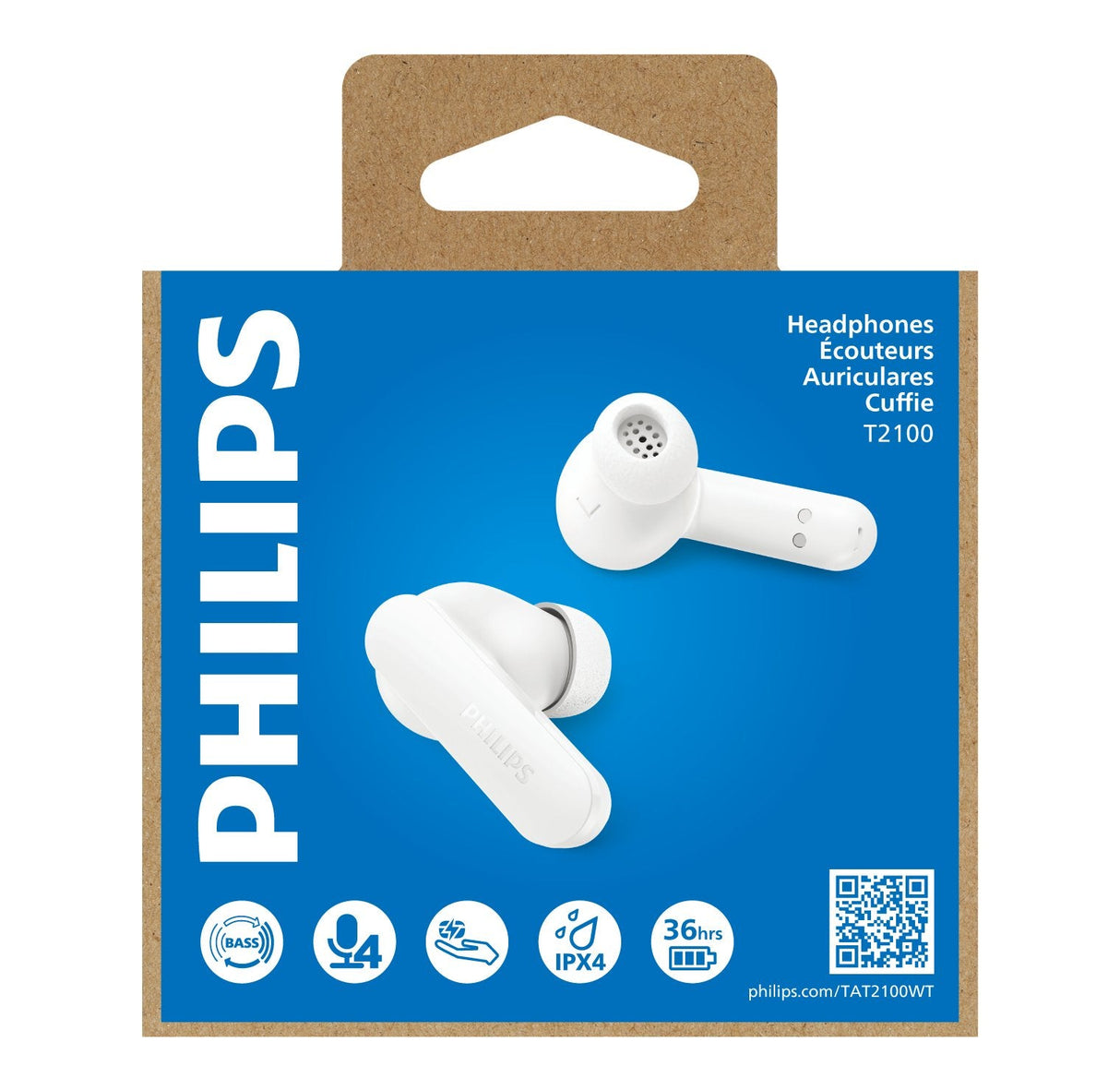 Auriculares Bluetooth Philips Tat2100wt Con Estuche De Carga Autonomía 8h Blancos