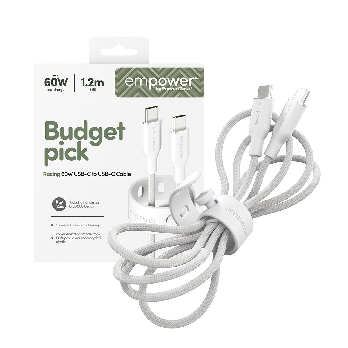 EAN 5715685027628 - PanzerGlass empower™ by ® Racing 60W USB-C to USB-C Cable | USB 2.0 | 1.2M | Silver White cable USB Blanc imagen 5