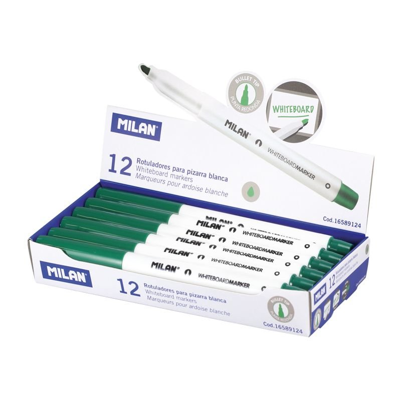 Caja De 12 Rotuladores Verdes Ø3,7mm Para Pizarra Blanca Milan