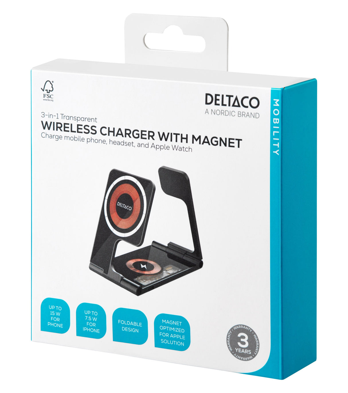 Deltaco 3-In-1 Wireless Charger 18w Faltbar