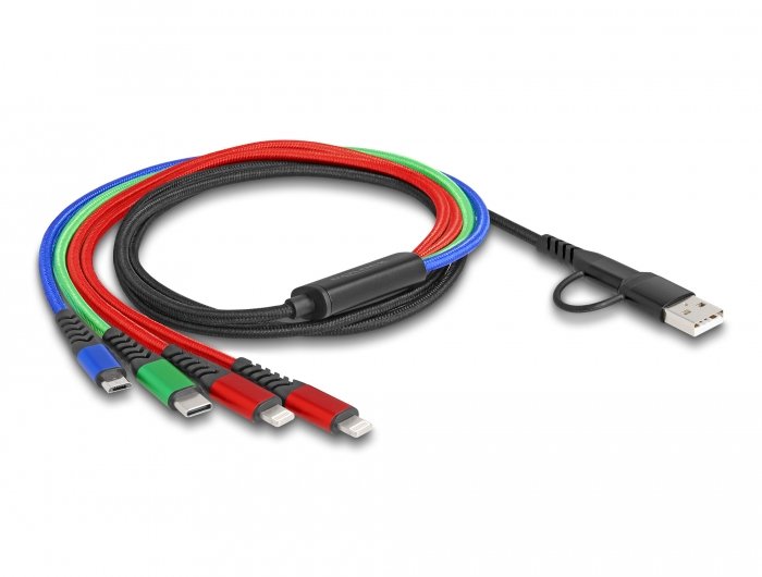 EAN 4043619878840 - DeLOCK 87884 cable USB USB 2.0 1,2 m USB A/USB C 2 x Lightning / Micro USB-B / USB C Negro, Azul, Verde, imagen 1