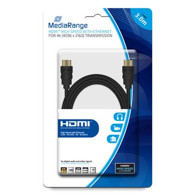 Cable Mediarange Hdmi High Speed Ethernet 18 Gbit S 3m Schwa