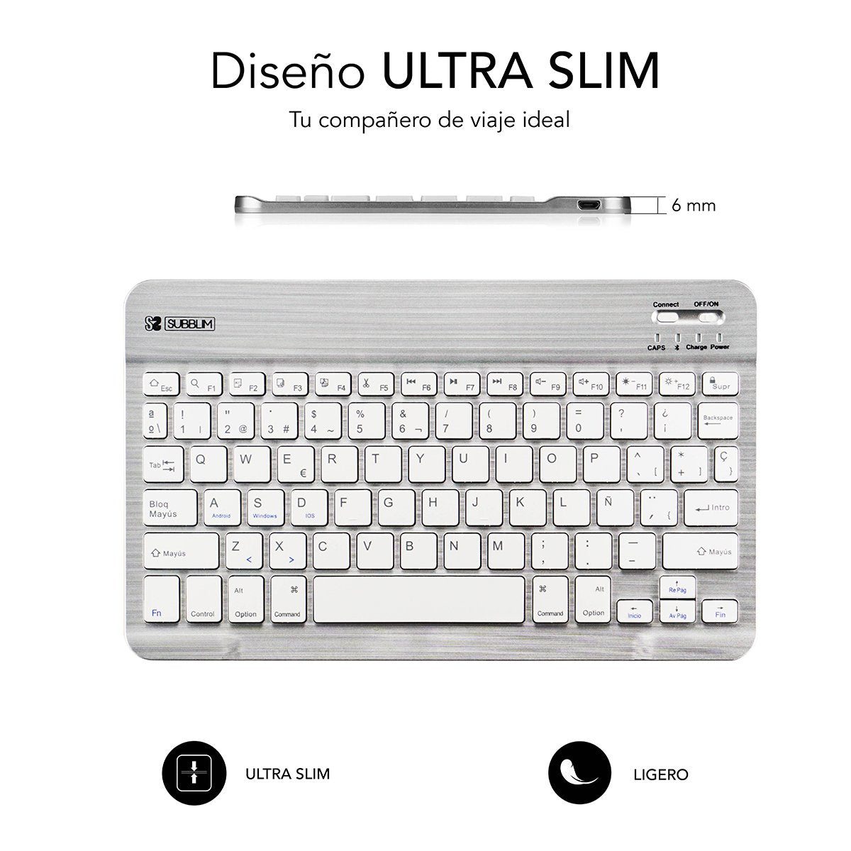 EAN 8436586740566 - SUBBLIM TECLADO SMART BLUETOOTH SILVER QWERTY Español Plata, Blanco imagen 3