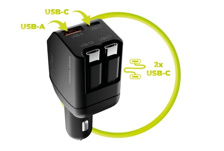 Mobile Origin 90w Car Charger Ca22 Usb-C+Usb-A 2x Cable 60cm