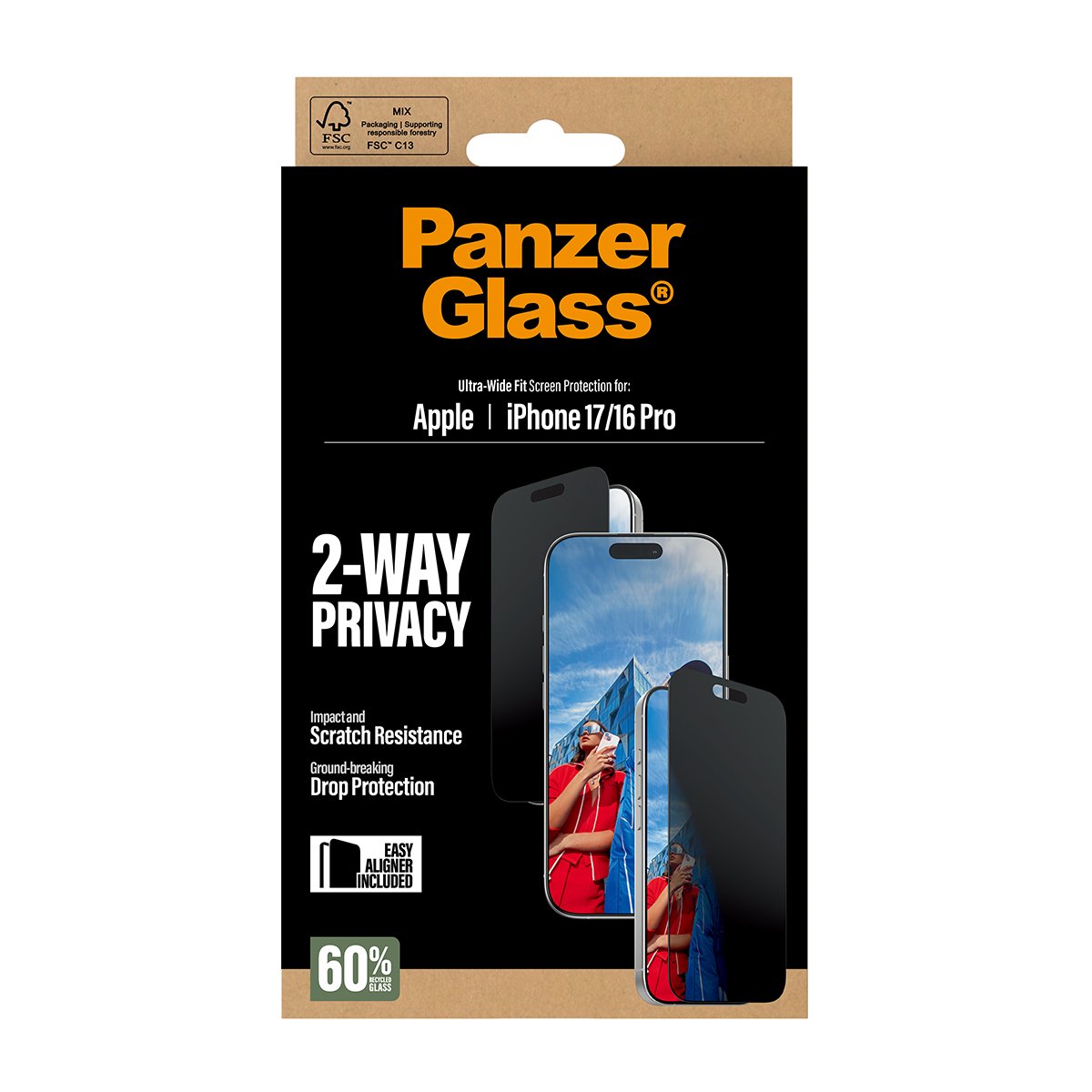 EAN 5715685025785 - PanzerGlass ® 2-Way Privacy Screen Protector iPhone 17 | iPhone 16 Pro | Ultra-Wide Fit w. EasyAligner Pr imagen 3