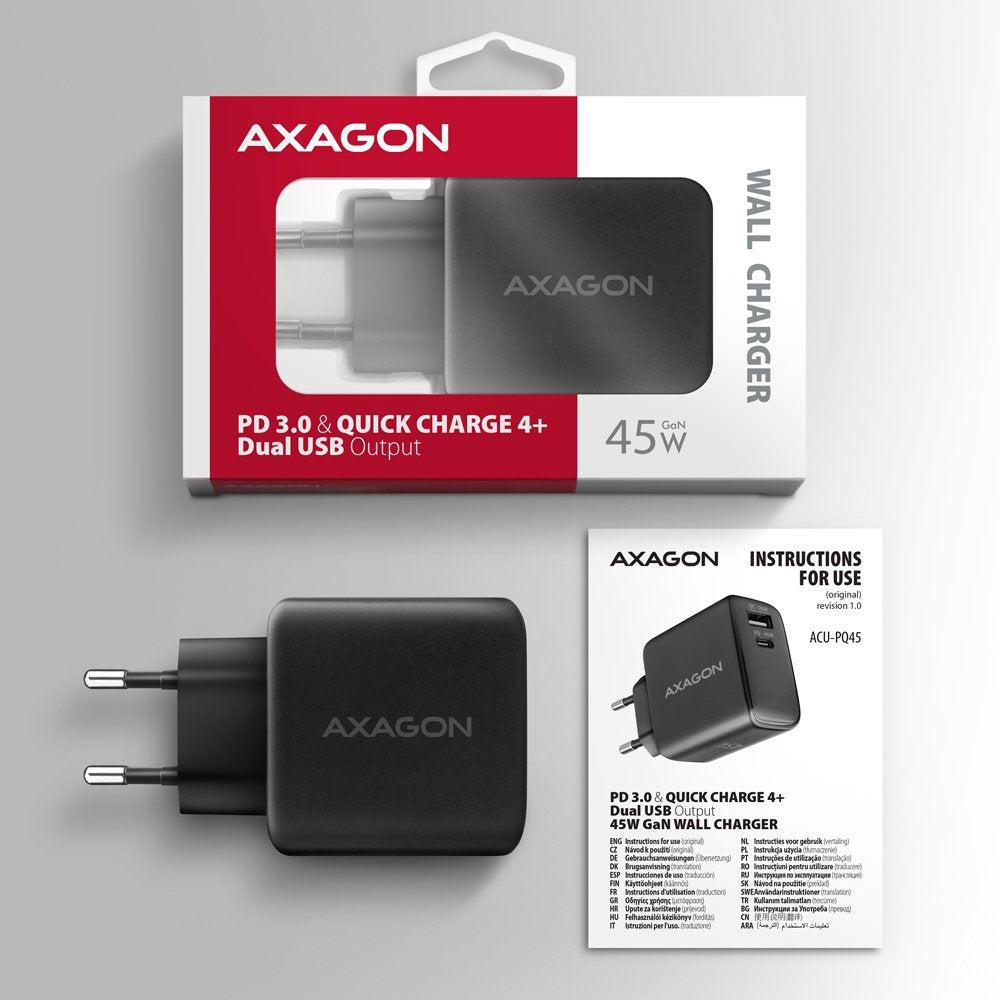 EAN 8595247907905 - Axagon ACU-PQ45 QC 3.0, 4.0/AFC/FCP/PPS/PD, 45W, schwarz - Netzladegerät mit USB-A und USB-C Schnittstell imagen 9
