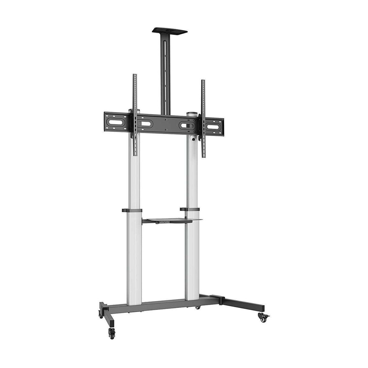Aisens Soporte De Suelo Pro Con Ruedas, Bandejas Para Dvd Y Soporte De Cámara Para Monitor/Tv 100kg De 60-100, Negro-Plata