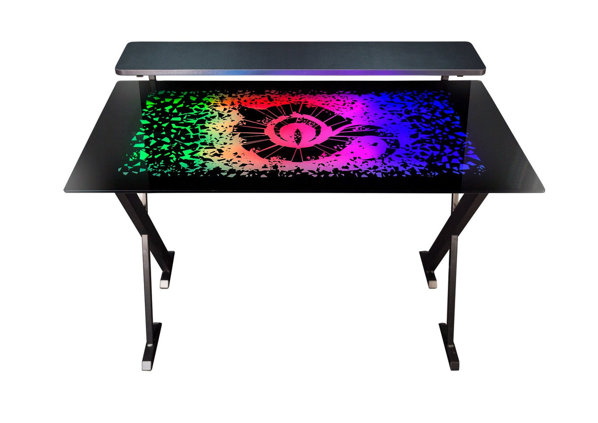 Talius Mesa Gaming Warship X1 Con Iluminacion Led Rgb - Tablero De Cristal Templado 120x60cm - Mando En El Cable - Patas De Acero - Hasta 60kg - Color Negro