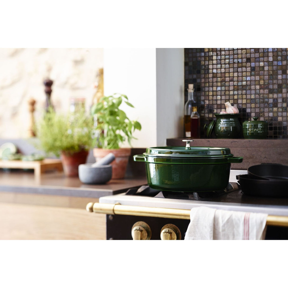 Staub La Cocotte 33cm Oval, Basil Green, Cast Iron