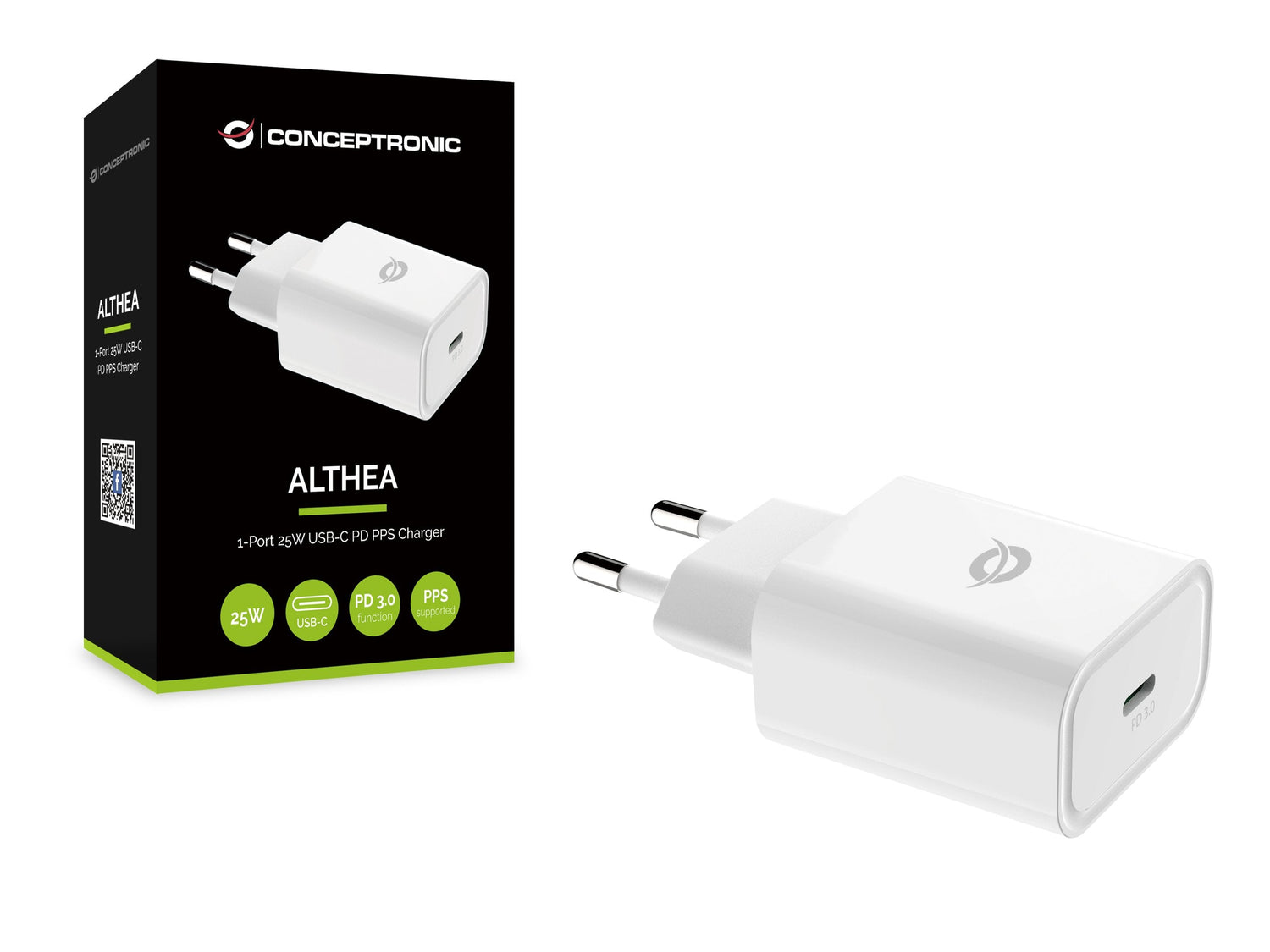Cargador De Pared Quick Charge   Pd  1puerto Usb-C Conceptronic Althea 25w