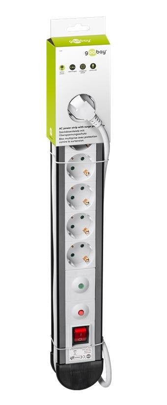 Regleta Goobay De 6 Vías, Con Interruptor (Negro/Blanco, 1,4 Metros, Protección Contra Sobretensiones, Esd)