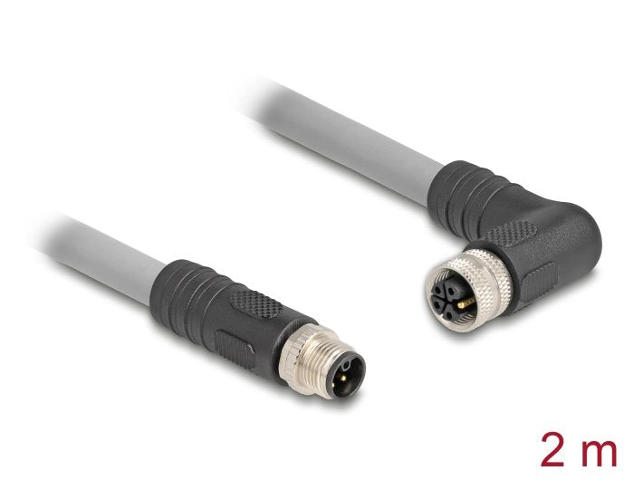 Delock M12 Cable L-Kodiert 5 Pin Stecker Gerade Zu Buchse Rechts Gewinkelt Pur Schleppkettentauglich 2 M Grau