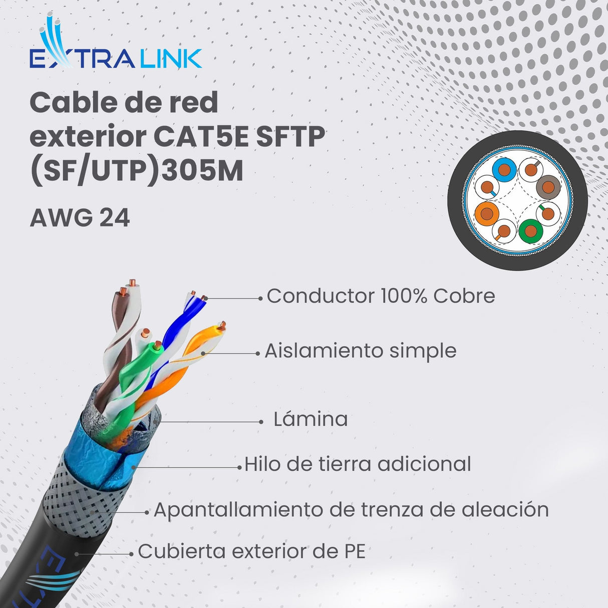 Extralink Cat5e Sftp (Sf/Utp) V2 Outdoor Twisted Pair 305m