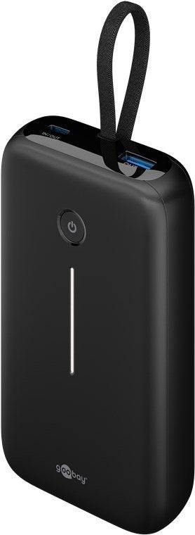 Goobay Powerbank 20.000 Mah, Integriertes Usb-C Cable 13cm, 30 Watt (Negro, 20 Ah, 1x Usb-A, 2x Usb-C, Pd, Qc) 76252