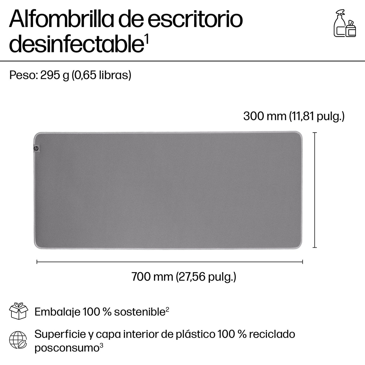 EAN 0197498446783 - HP 200 Sanitizable Desk Mat Gris imagen 3