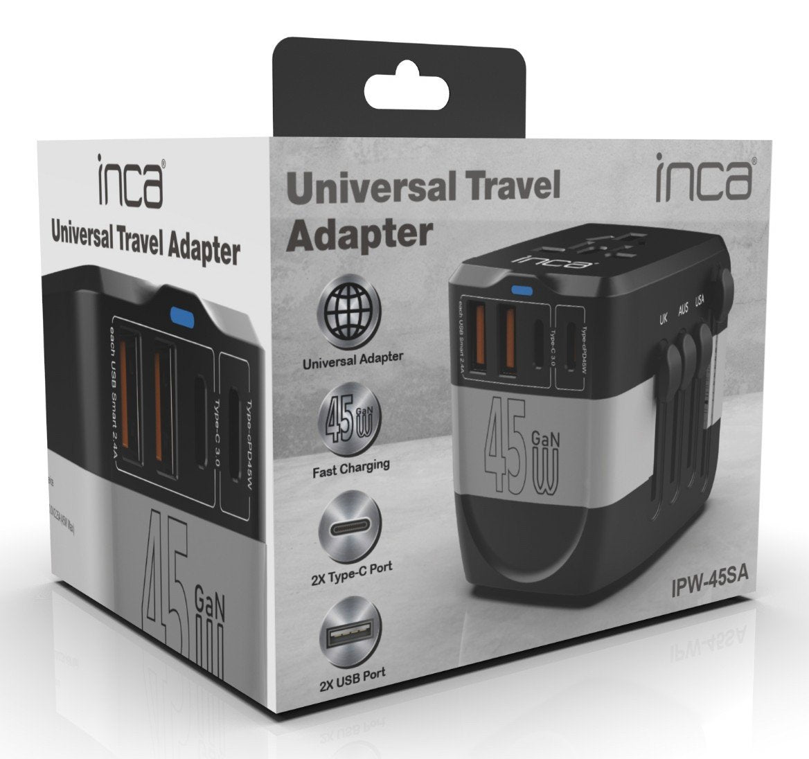 Inca Universal Reiseadaptador +Usa Eu Uk Aus Negro