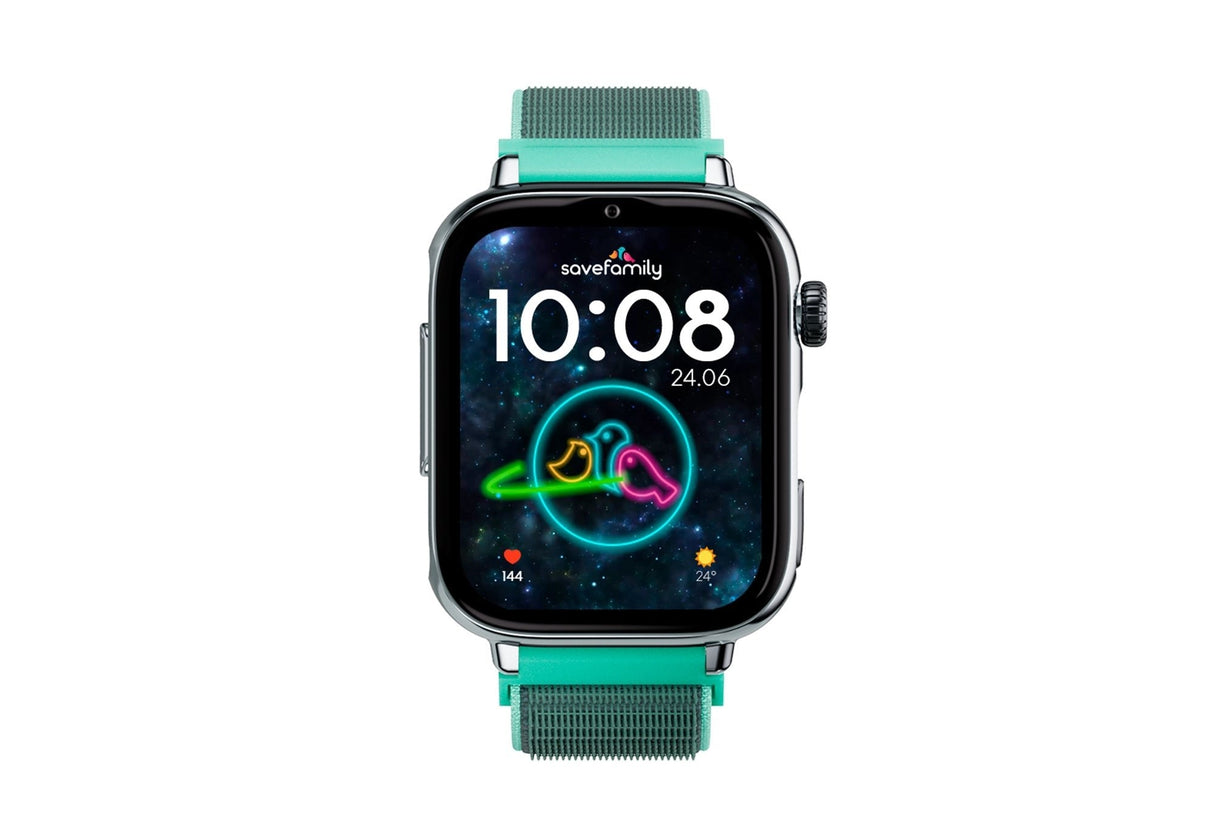 Savefamily Reloj Inteligente Infantil Savewatch Plus 2 - Pantalla Amoled - Carcasa Plateada - Correa Tela Ocean