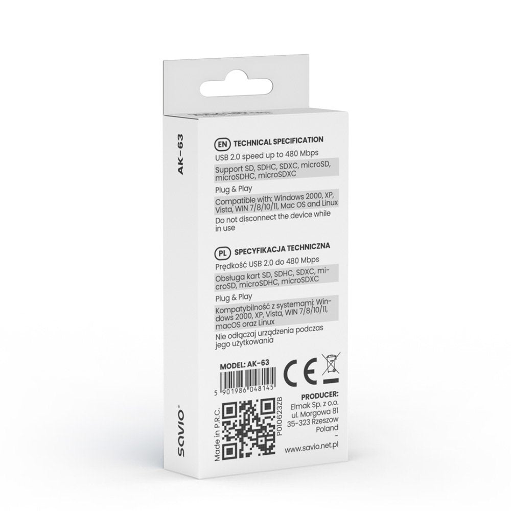 Savio Lector De Tarjetas Sd, Usb 2.0, Ak-63