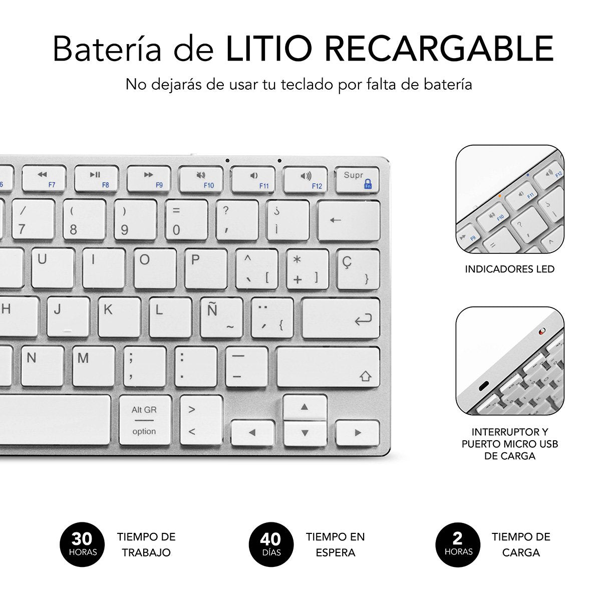 Subblim Advance Compact Silver Teclado Bluetooth