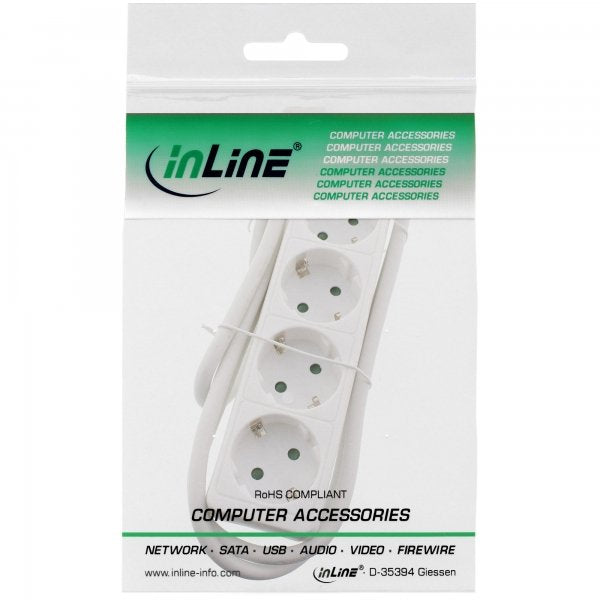 Inline® Socket Strip, 4-Way Earth Contact Cee 7/3, White, 1.5m