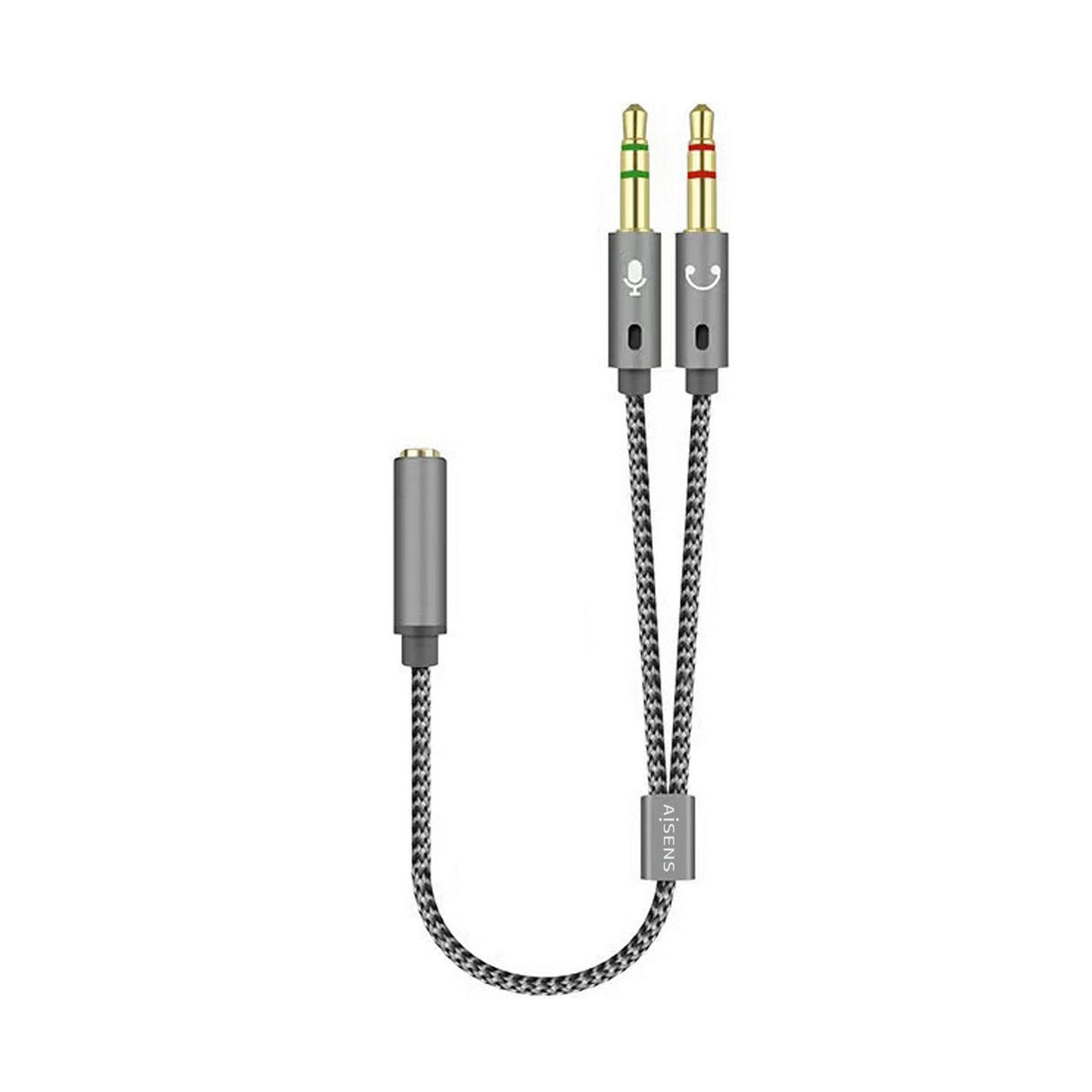 Aisens Cable Adaptador Audio Jack 3.5 4 Pines/H-2xjack 3.5 3 Pines/M - 25cm - Gris