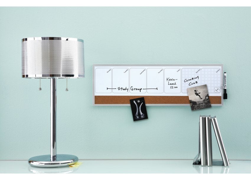 Nobo Planificador Semanal De Pizarra Magnetica Pequeña 585x190mm - Tira De Corcho - Almohadillas Adhesivas E Imanes - Gris