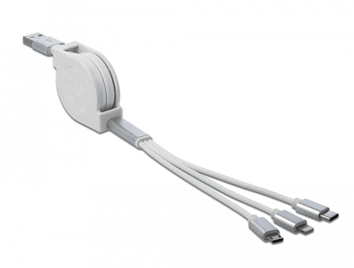 Delock 85850 Cable Usb 0,98 M 2.0 Usb A Usb C/Micro-Usb B/Lightning Plata, Blanco