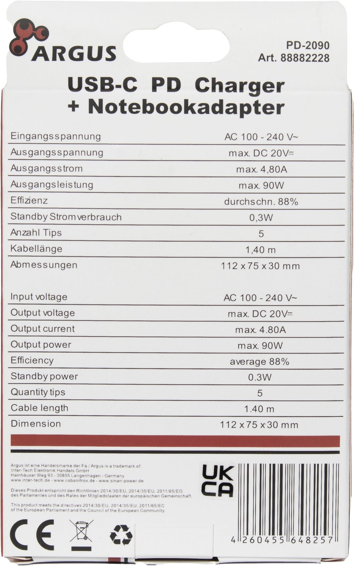 EAN 4260455648257 - Inter-Tech PD-2090 Smartphone Negro Corriente alterna Interior imagen 4