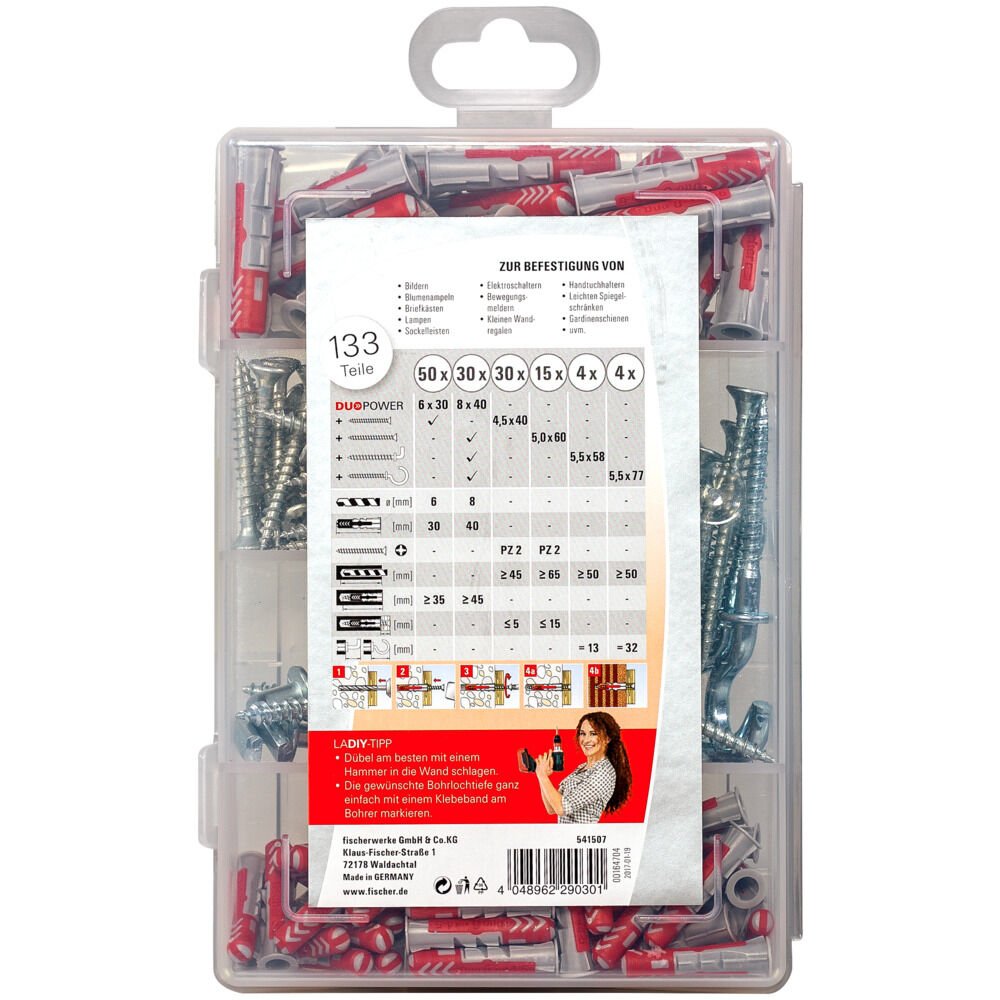 EAN 4048962290301 - Fischer 541507 tornillo de anclaje y taco 80 pieza(s) Juego de enchufes de pared y tornillos imagen 3