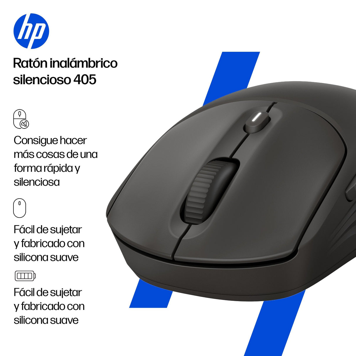 Hp 405 Quiet Raton Inalambrico Silencioso - Sensor Multi-Superficie 6000 Dpi - 5 Botones - 2.4ghz Y Bluetooth - Color