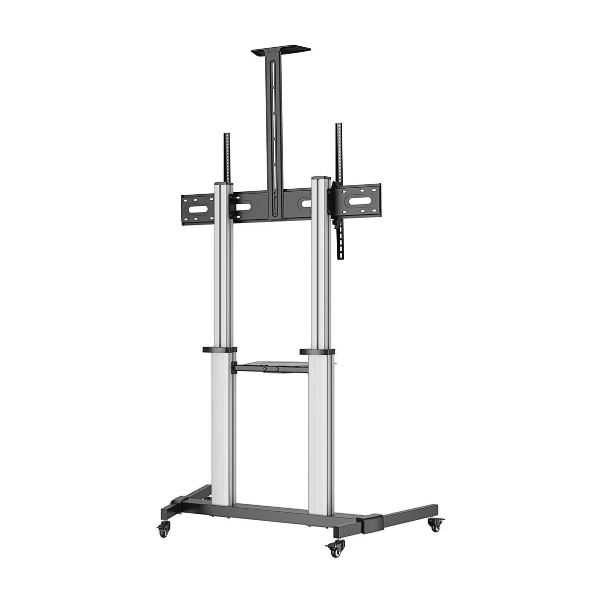 Aisens Soporte De Suelo Pro Con Ruedas, Bandejas Para Dvd Y Soporte De Cámara Para Monitor/Tv 100kg De 60-100, Negro-Plata