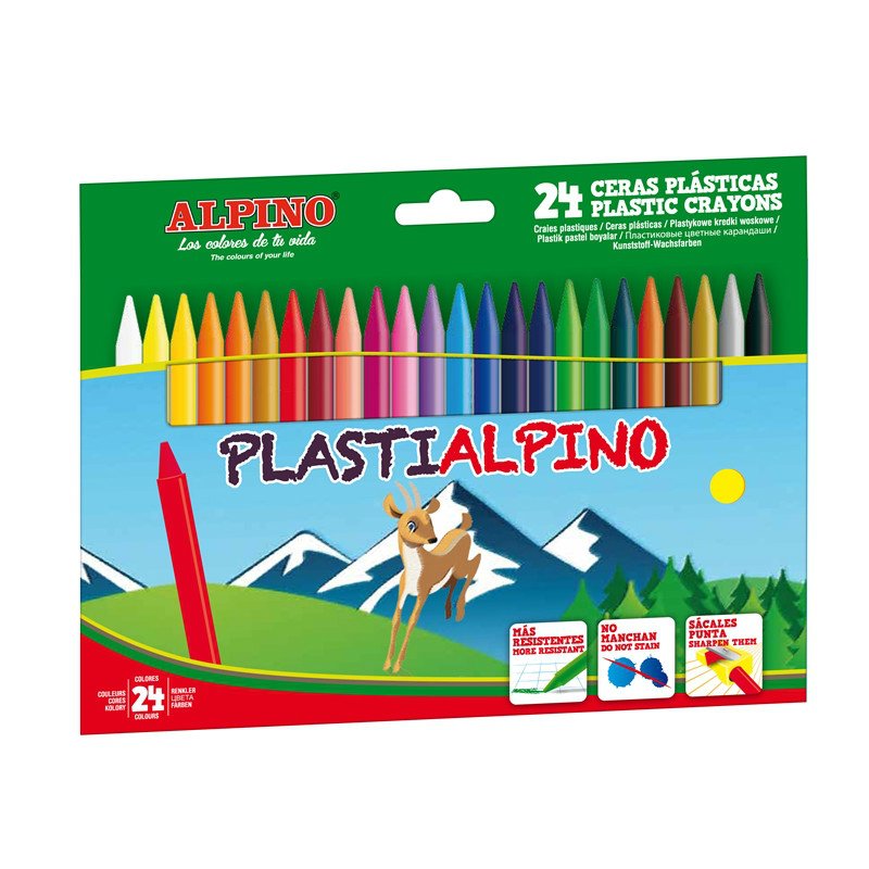 Alpino Ceras Plásticas Plastialpino 115mm No Manchan Estuche De 24 C/Surtidos