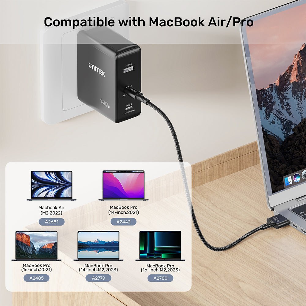 EAN 4894160050014 - UNITEK C14121BK-2M cable de transmisión Negro MagSafe 3 USB C imagen 8