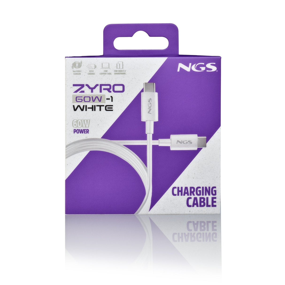 Cable Usb 2.0 Tipo-C Ngs Zyro 60w-1 Usb Tipo-C Macho Usb Tipo-C Macho Hasta 60w 480mbps 1m Blanco