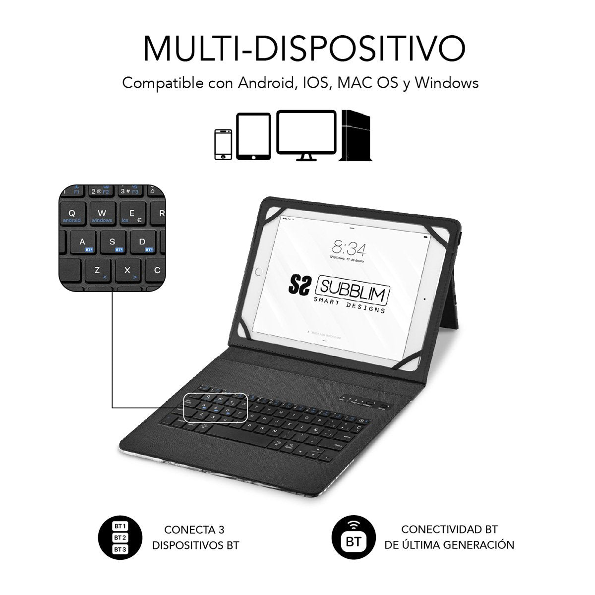 Subblim Keytab Pro Bluetooth Funda Tablet Con Teclado 10,1" Trendy León