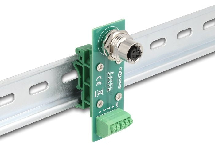 Delock 60658 Adaptador De Módulo De Transferencia M12 Hembra Con Codificación A De 4 Pines A Bloque De Terminales De 5 Pines Para Carril Din