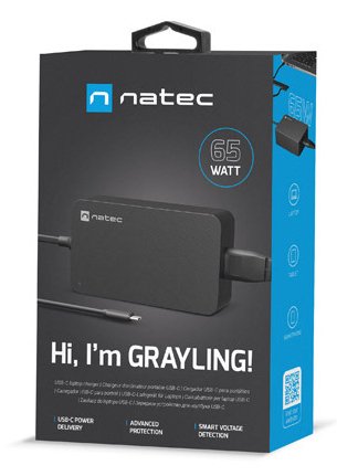 Natec Laptop Charger Grayling Usb-C 65w For Laptops Tablets Phones