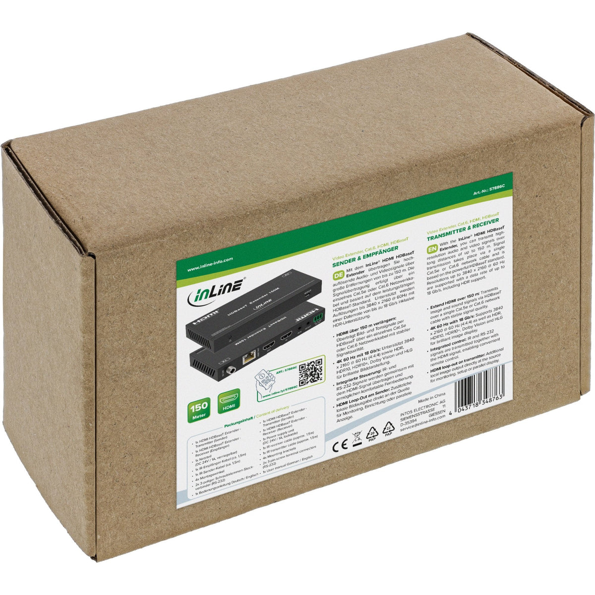 Video Extender, Cat.6, Hdmi 4k/60hz, Hdbaset Set Inline