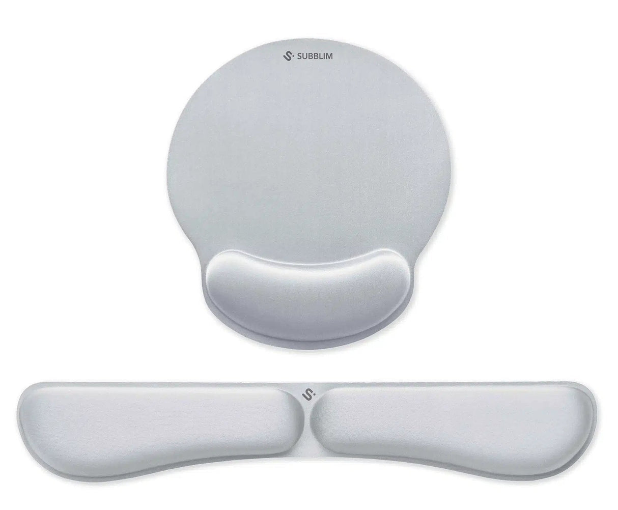 Pack De Reposamuñecas Y Alfombrilla Ergonómica Subblim Ergo Memoryflex Plateadas