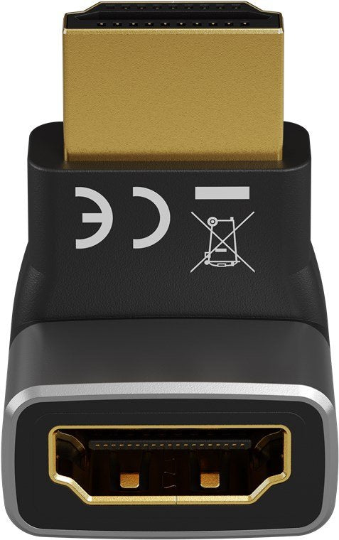 Goobay 72009 Hdmi Angled Adapter 90° Vertical, 8k @ 60 Hz, Gold-Plated, Black, Silver