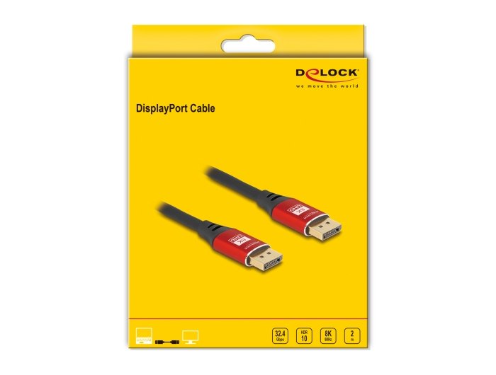 Delock 80605 Cable Displayport 8k 60 Hz 2 M Rojo Metal